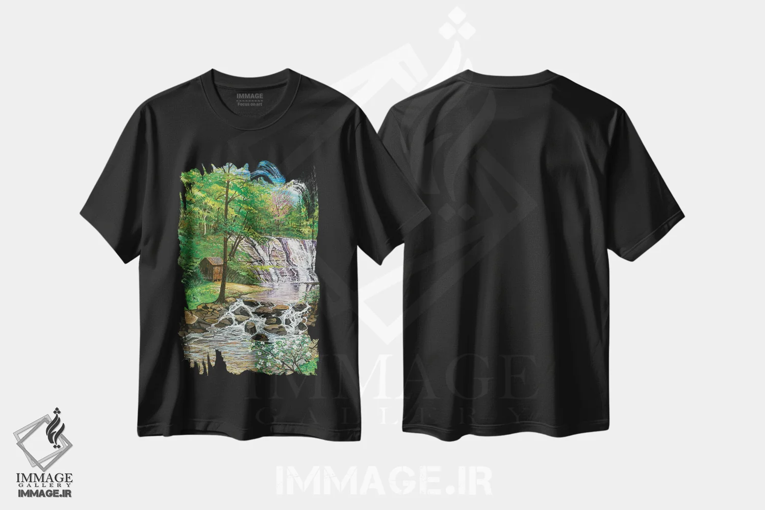 تیشرت مشکی طرح دار آبشار موراویا، هنر فاخر معاصر اثر کرتیس فانک | فروشگاه ایماژ