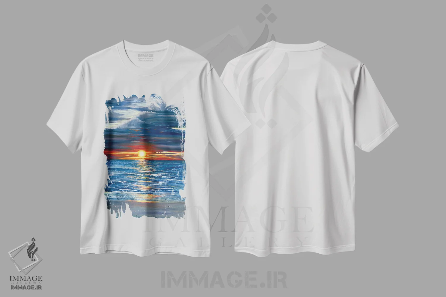تیشرت سفید طرح دار غروب ناپل، هنر فاخر معاصر اثر کرتیس فانک | فروشگاه ایماژ