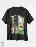 تیشرت مشکی طرح دار بالکن گل دار ونیز، هنر فاخر معاصر اثر کرتیس فانک | فروشگاه ایماژ