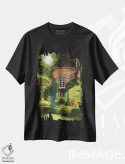 تیشرت مشکی طرح دار چشم انداز باغ بارینگتون، هنر فاخر معاصر اثر کرتیس فانک | فروشگاه ایماژ