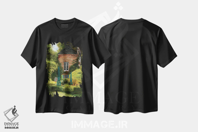 تیشرت مشکی طرح دار چشم انداز باغ بارینگتون، هنر فاخر معاصر اثر کرتیس فانک | فروشگاه ایماژ
