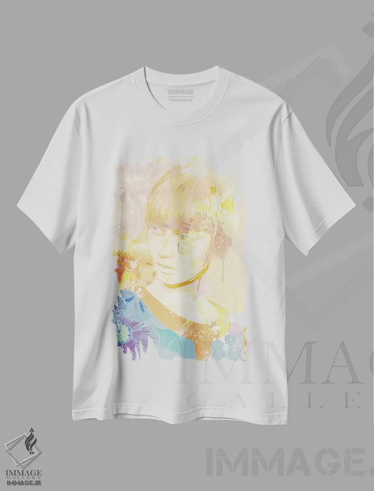تیشرت سفید طرح دار بانوی طلایی، هنر دیجیتال اثر فایو بای فایو کالکتیو | فروشگاه ایماژ
