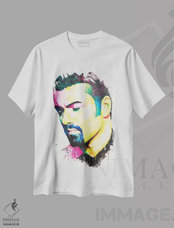 تیشرت سفید طرح دار جورج مایکل، هنر فاخر معاصر اثر کریگ کمپبل | immage.ir