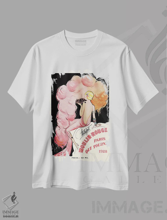 تیشرت سفید طرح دار 1928,برنامه مولن روژ: پاریس که می چرخد، ۱۹۲۸، تزئینی اثر چارلز گسمر | فروشگاه ایماژ