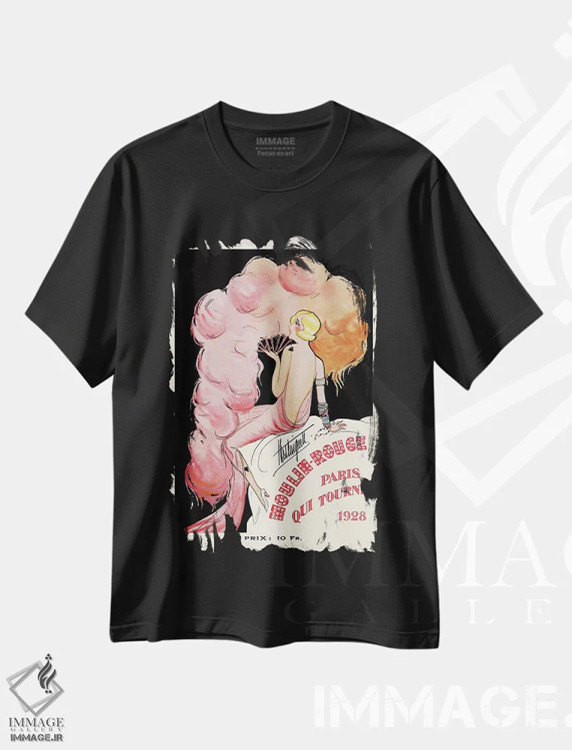 تیشرت مشکی طرح دار 1928,برنامه مولن روژ: پاریس که می چرخد، ۱۹۲۸، تزئینی اثر چارلز گسمر | immage.ir