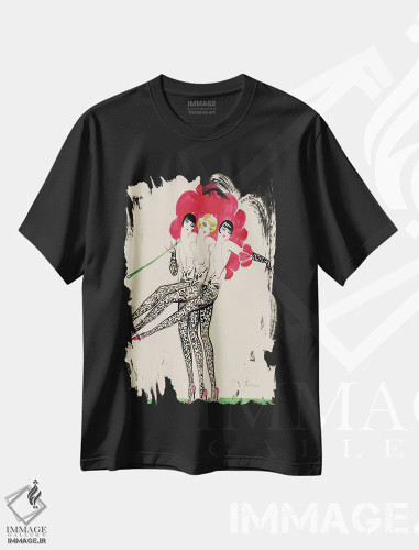 تیشرت مشکی طرح دار 1920s,طراحی لباس سه گانه رقصندگان مولن روژ، دهه ۱۹۲۰، تزئینی اثر چارلز گسمر | فروشگاه ایماژ