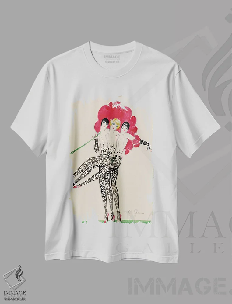 تیشرت سفید طرح دار 1920s,طراحی لباس سه گانه رقصندگان مولن روژ، دهه ۱۹۲۰، تزئینی اثر چارلز گسمر | immage.ir
