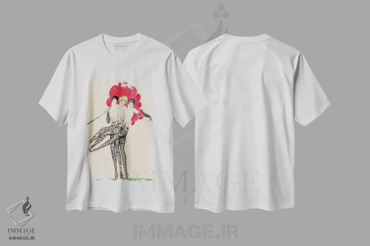 تیشرت سفید طرح دار 1920s,طراحی لباس سه گانه رقصندگان مولن روژ، دهه ۱۹۲۰، تزئینی اثر چارلز گسمر | immage.ir