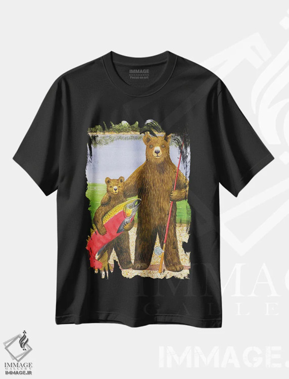 تیشرت مشکی طرح دار ماهی بزرگ، دکور کلبه و لژ اثر کترین جی مک الروی | فروشگاه ایماژ