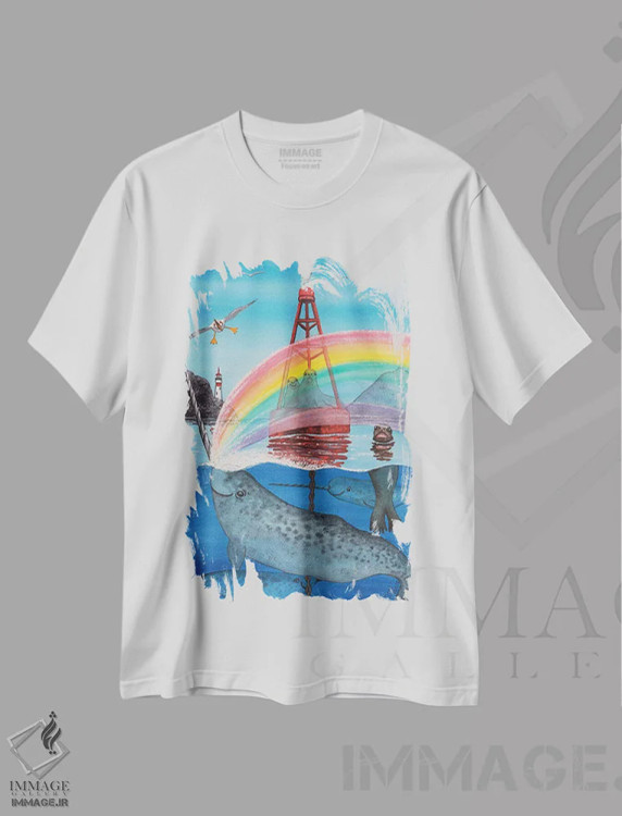تیشرت سفید طرح دار تک شاخ دریا، دکور معاصر اثر کترین جی مک الروی | فروشگاه ایماژ