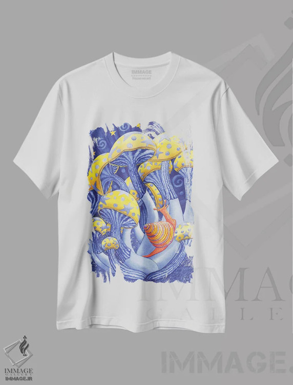 تیشرت سفید طرح دار قارچ های جادویی، مدیوم اثر کترین جی مک الروی | فروشگاه ایماژ