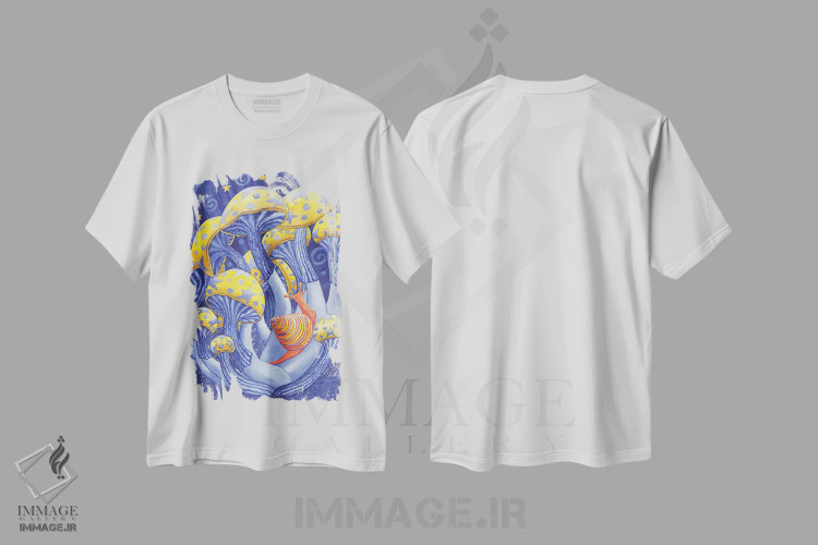 تیشرت سفید طرح دار قارچ های جادویی، مدیوم اثر کترین جی مک الروی | فروشگاه ایماژ