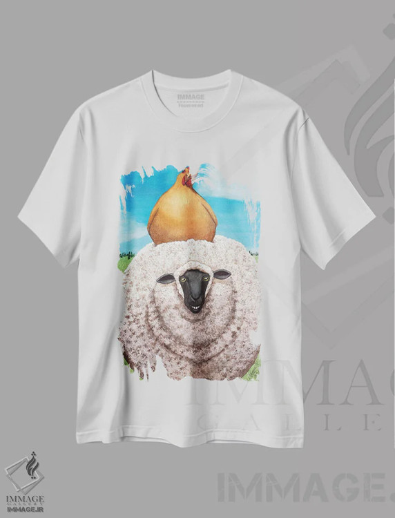 تیشرت سفید طرح دار هی، گوسفند بانمک!، دکور معاصر اثر کترین جی مک الروی | فروشگاه ایماژ
