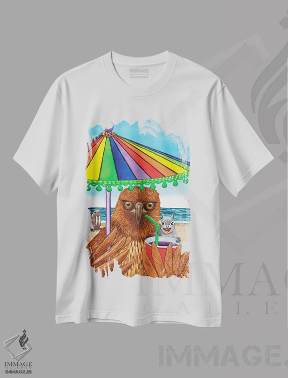 تیشرت سفید طرح دار توپک های آویزان، دکور معاصر اثر کترین جی مک الروی | فروشگاه ایماژ