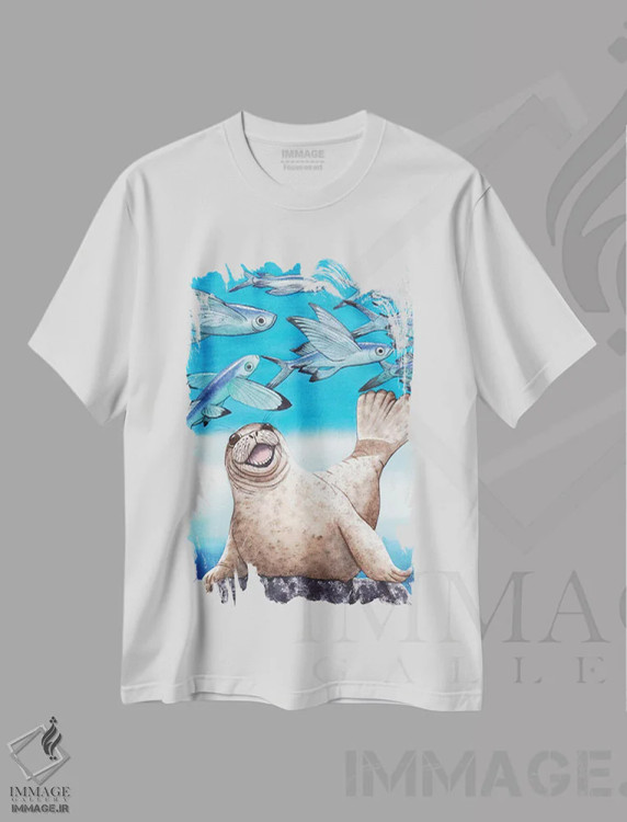 تیشرت سفید طرح دار گله ماهی ها، دکور معاصر اثر کترین جی مک الروی | immage.ir