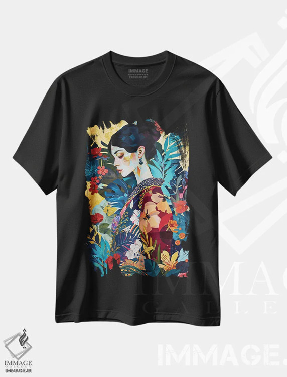 تیشرت مشکی طرح دار وقار، دکور آسیایی اثر کامرون گری | فروشگاه ایماژ