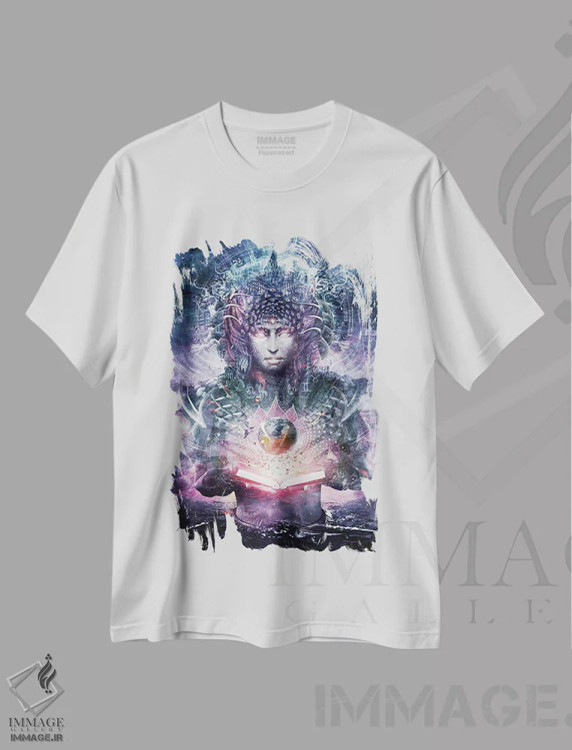 تیشرت سفید طرح دار اطلس اقیانوس، هنر فاخر معاصر اثر کامرون گری | فروشگاه ایماژ