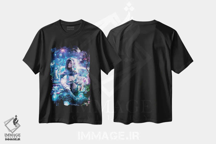 تیشرت مشکی طرح دار مشاهدهٔ هم افزایی آسمانی ما، هنر فاخر معاصر اثر کامرون گری | فروشگاه ایماژ