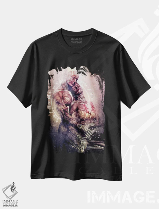 تیشرت مشکی طرح دار میان اشک ها، هنر فاخر معاصر اثر کامرون گری | فروشگاه ایماژ