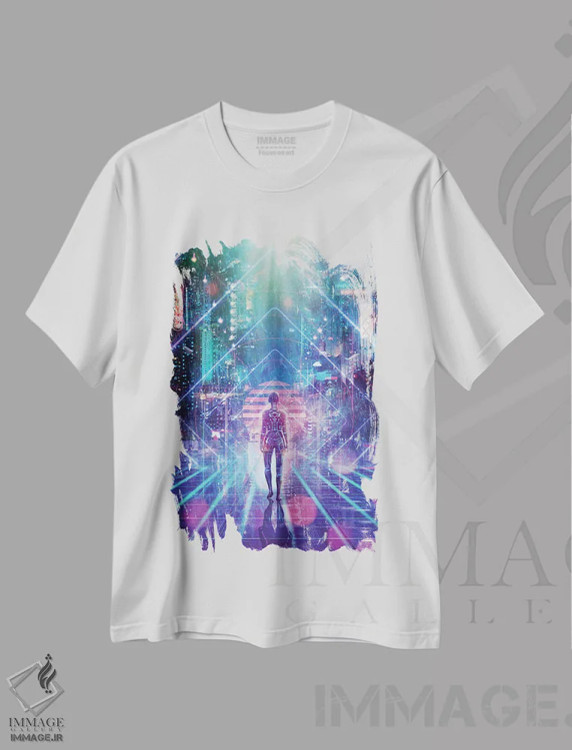 تیشرت سفید طرح دار منطقهٔ نئونی، دکوراسیون جایگزین اثر کامرون گری | فروشگاه ایماژ