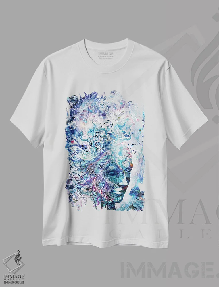 تیشرت سفید طرح دار رؤیای یگانگی، آبستره اثر کامرون گری | فروشگاه ایماژ