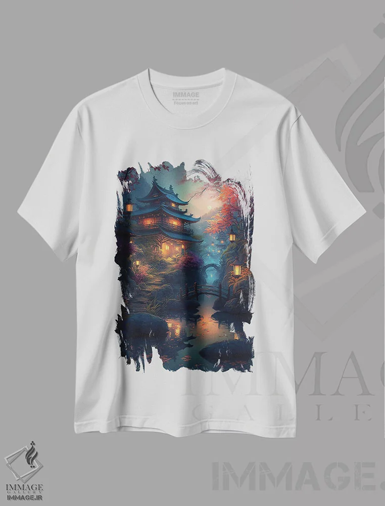 تیشرت سفید طرح دار روستای کوهستانی، هنر دیجیتال اثر کامرون گری | immage.ir