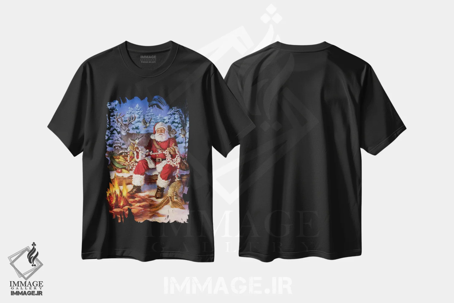 تیشرت مشکی طرح دار آتش کمپ کریسمس، دکور تعطیلات اثر کربرت گوتیه | فروشگاه ایماژ