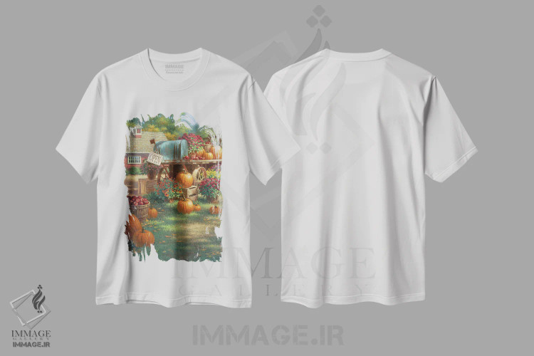 تیشرت سفید طرح دار منظرهٔ پاییزی، دکور روستایی اثر کربرت گوتیه | immage.ir
