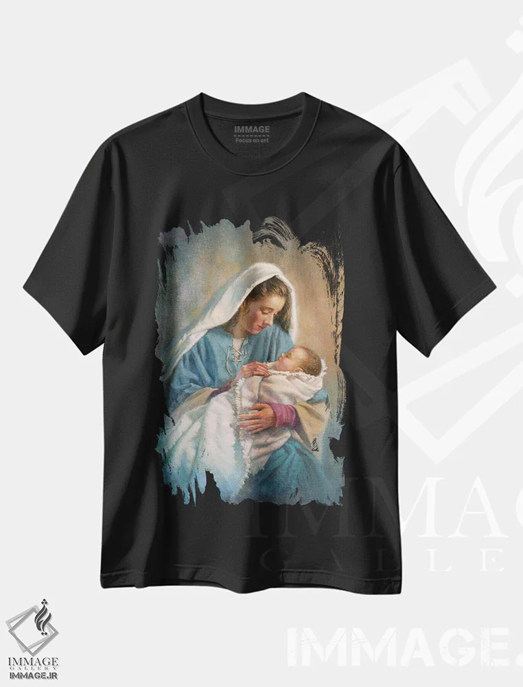 تیشرت مشکی طرح دار مریم و عیسی نوزاد، مدیوم اثر کربرت گوتیه | immage.ir