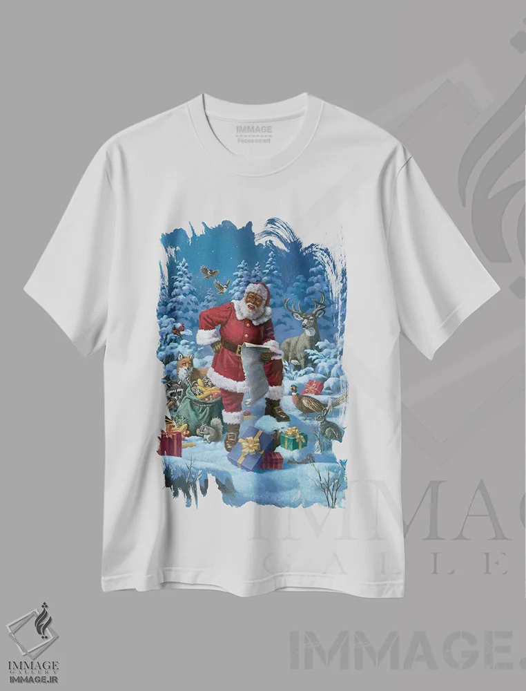 تیشرت سفید طرح دار مهمانی کریسمس در مهتاب، هنر آمریکایی آفریقایی تبار اثر کربرت گوتیه | فروشگاه ایماژ