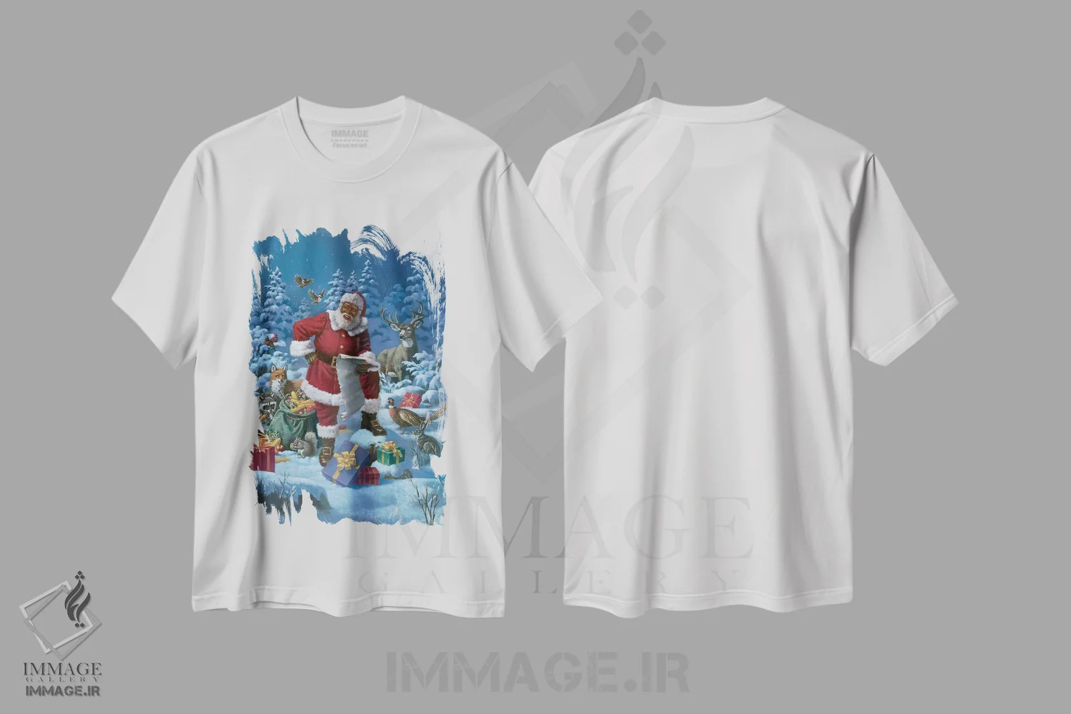 تیشرت سفید طرح دار مهمانی کریسمس در مهتاب، هنر آمریکایی آفریقایی تبار اثر کربرت گوتیه | فروشگاه ایماژ