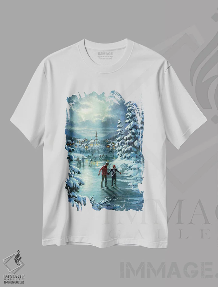 تیشرت سفید طرح دار اسکیت بازان در مهتاب، دکور تعطیلات اثر کربرت گوتیه | فروشگاه ایماژ