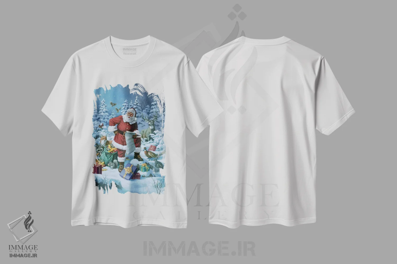 تیشرت سفید طرح دار مهمانی کریسمس در مهتاب ۲، دکور تعطیلات اثر کربرت گوتیه | immage.ir