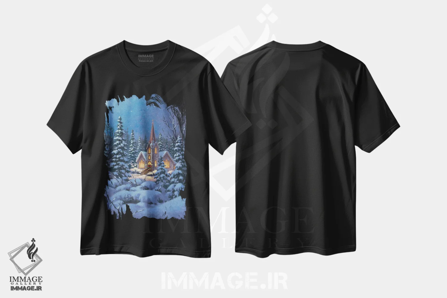 تیشرت مشکی طرح دار نمازخانه جنگل های شمالی، تزئینی اثر کربرت گوتیه | immage.ir