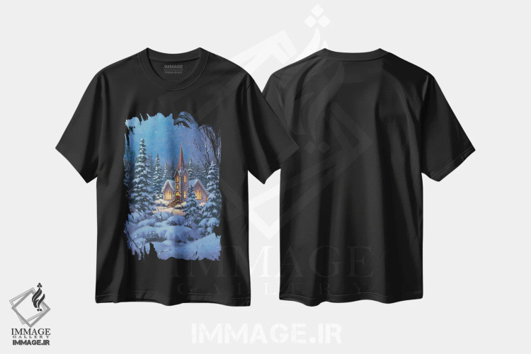 تیشرت مشکی طرح دار نمازخانه جنگل های شمالی، تزئینی اثر کربرت گوتیه | immage.ir