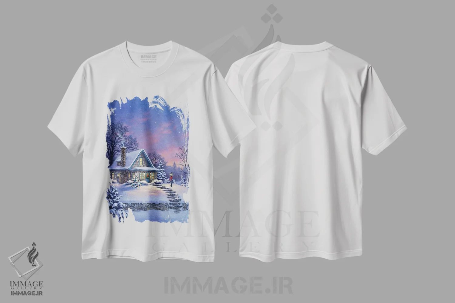 تیشرت سفید طرح دار کلبه در شفق، دکور تعطیلات اثر کربرت گوتیه | immage.ir