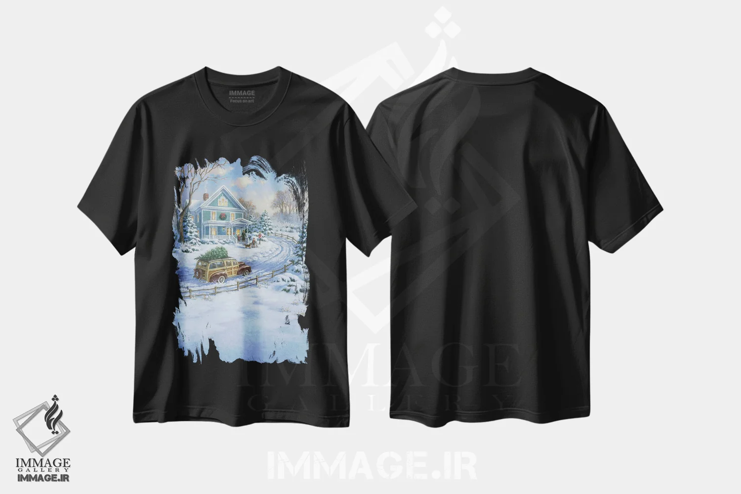 تیشرت مشکی طرح دار واگن چوبی، دکور تعطیلات اثر کربرت گوتیه | immage.ir