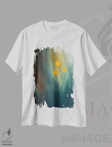 تیشرت سفید طرح دار پرتوهای امید، آبستره اثر کارمن گودز | فروشگاه ایماژ