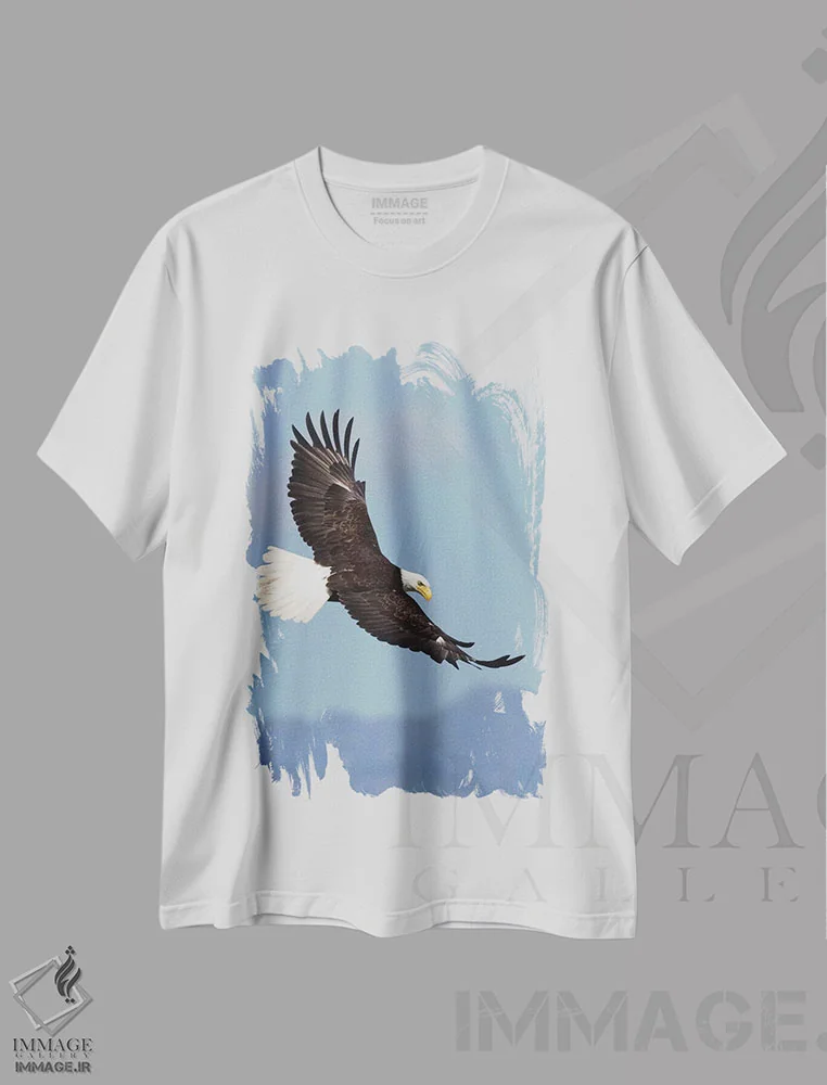 تیشرت سفید طرح دار پرواز عقاب های سرسفید، مدیوم اثر کن آرچر | immage.ir