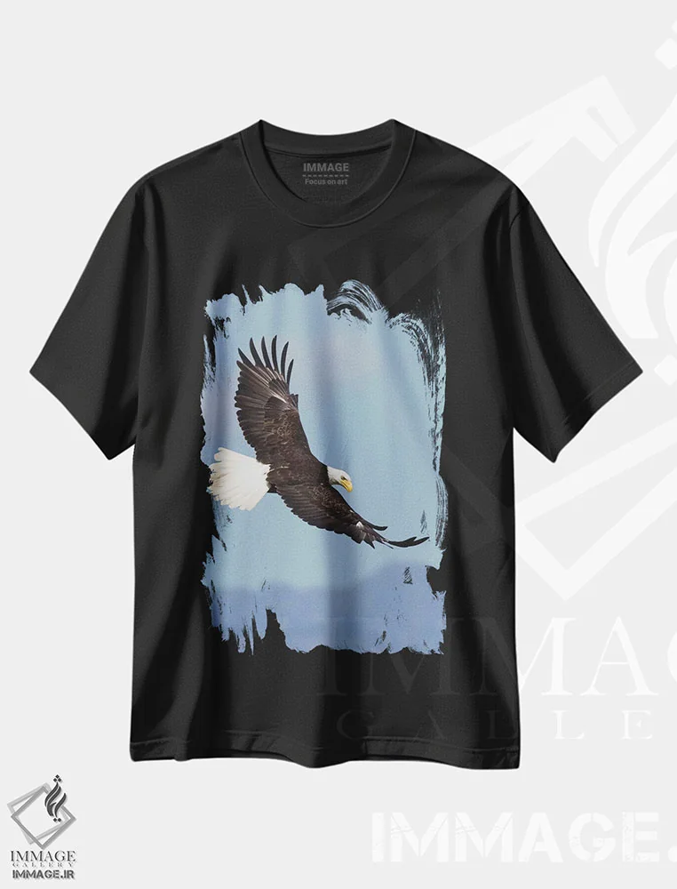 تیشرت مشکی طرح دار پرواز عقاب های سرسفید، مدیوم اثر کن آرچر | فروشگاه ایماژ
