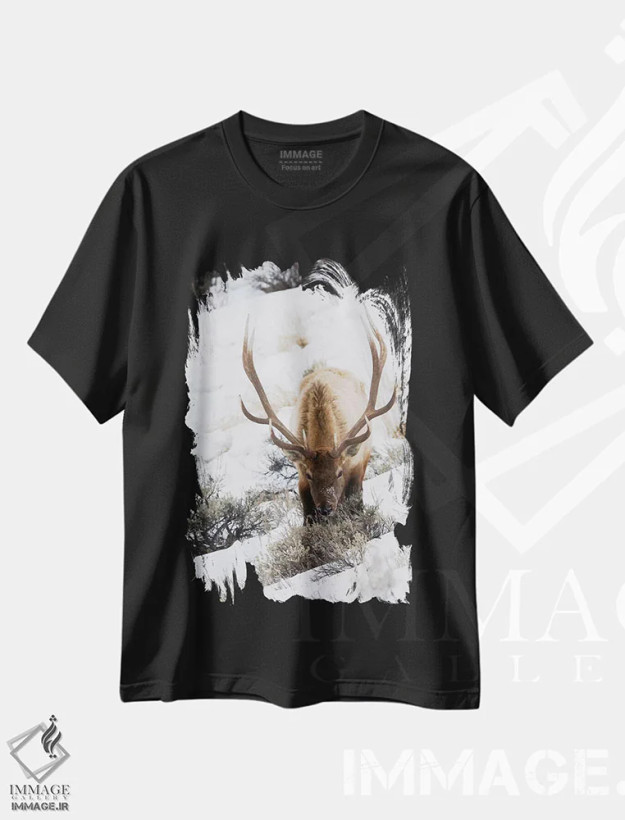 تیشرت مشکی طرح دار winter survival,بقای گوزن نر کوهستان راکی در زمستان، عکاسی ماکرو اثر کن آرچر | فروشگاه ایماژ