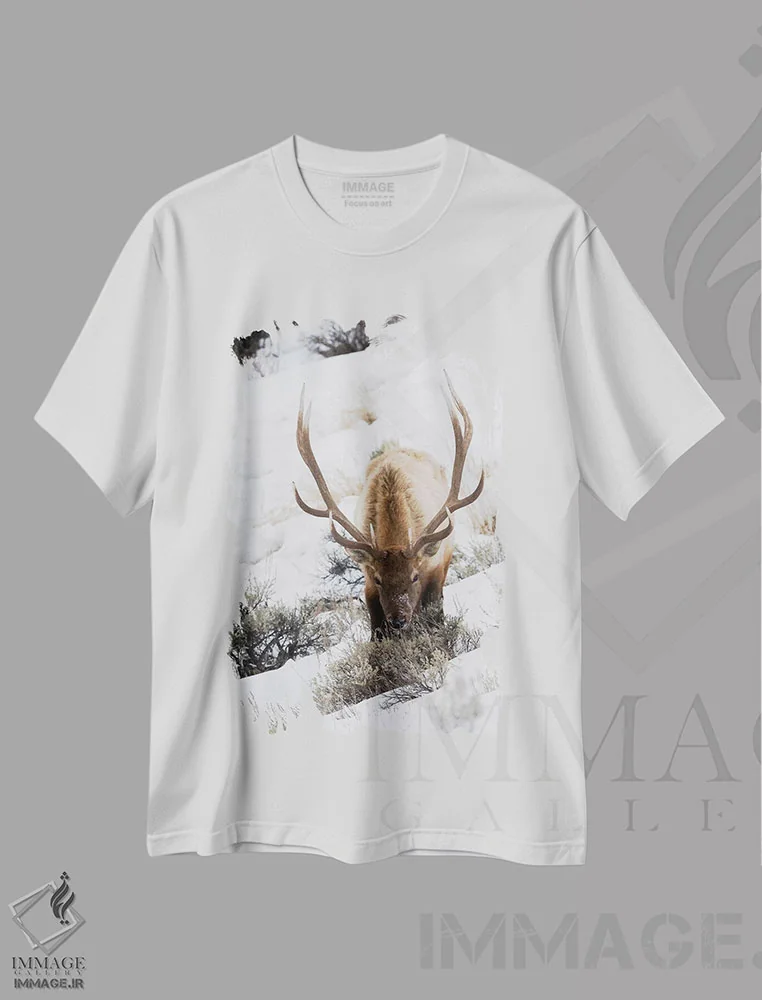 تیشرت سفید طرح دار winter survival,بقای گوزن نر کوهستان راکی در زمستان، عکاسی ماکرو اثر کن آرچر | immage.ir