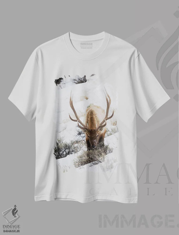 تیشرت سفید طرح دار winter survival,بقای گوزن نر کوهستان راکی در زمستان، عکاسی ماکرو اثر کن آرچر | immage.ir