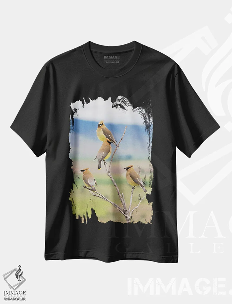 تیشرت مشکی طرح دار Spring Migration,سدار وکس وینگ ها، مهاجرت بهاری، مدیوم اثر کن آرچر | فروشگاه ایماژ