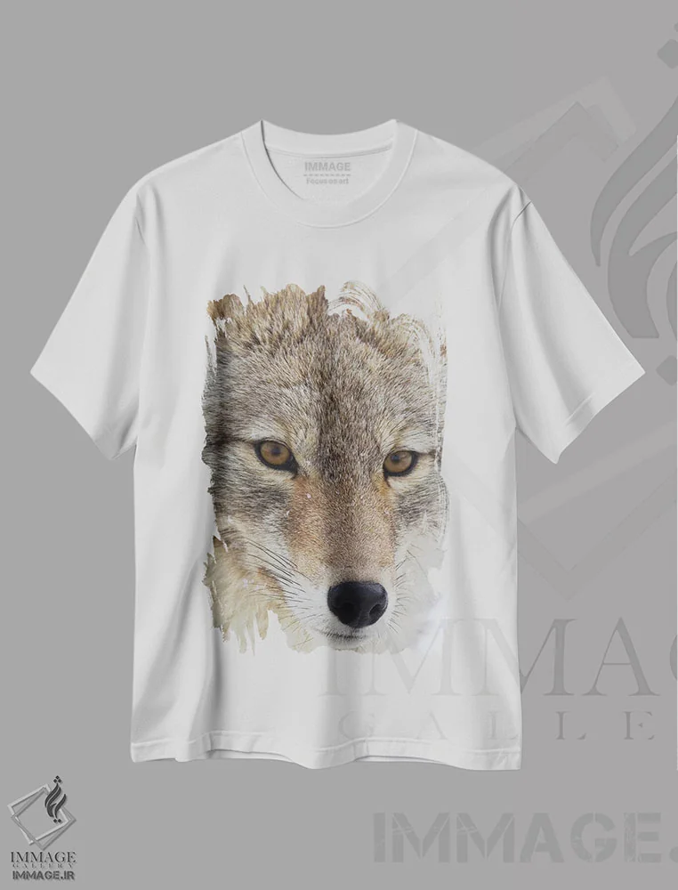 تیشرت سفید طرح دار نمای نزدیک کایوت، مدیوم اثر کن آرچر | فروشگاه ایماژ