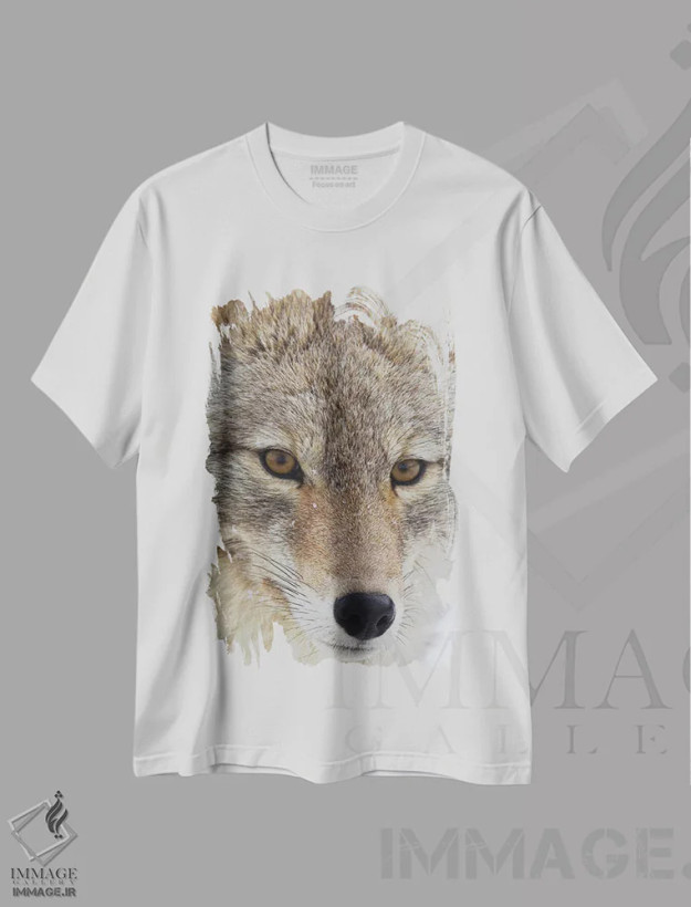تیشرت سفید طرح دار نمای نزدیک کایوت، مدیوم اثر کن آرچر | فروشگاه ایماژ