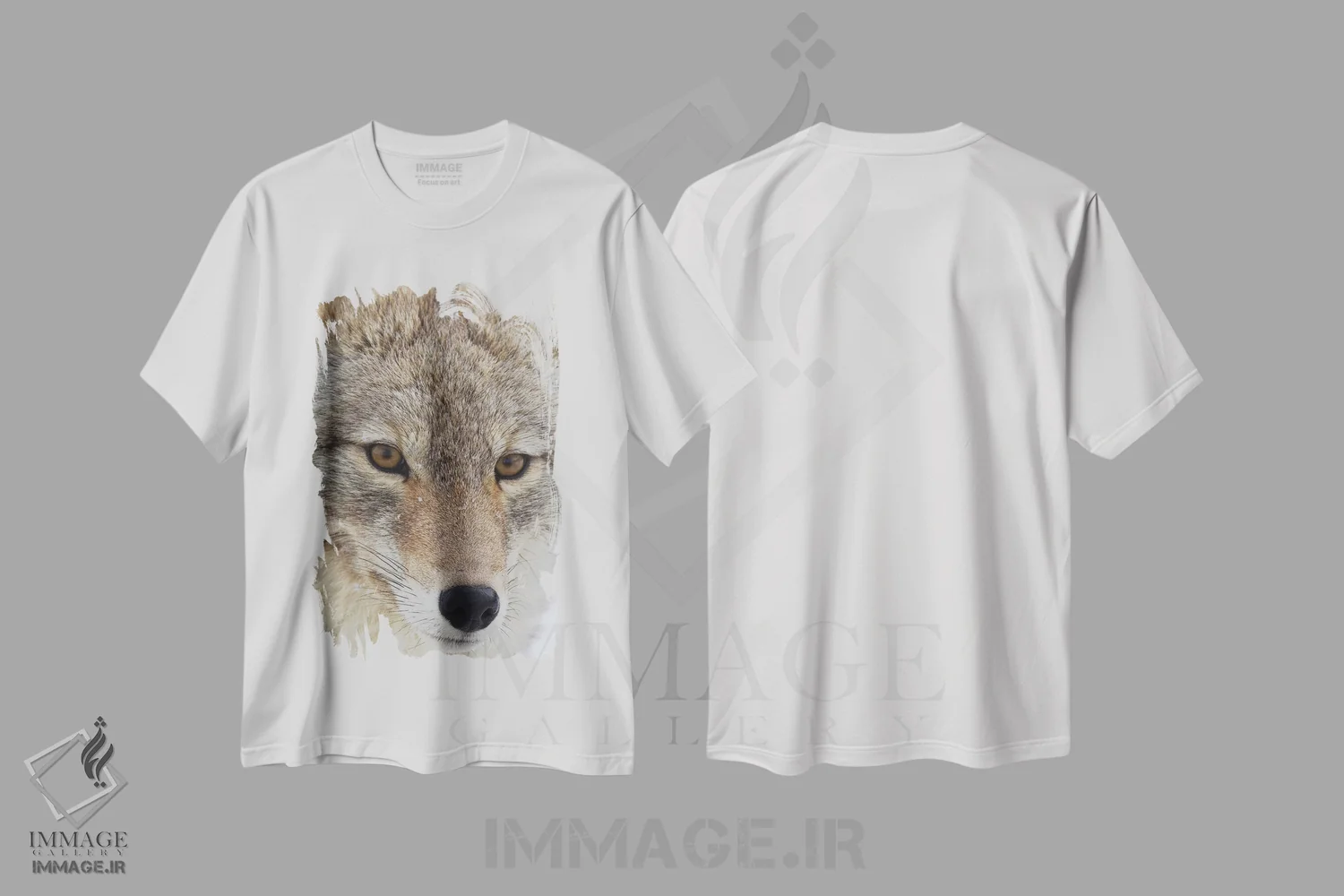 تیشرت سفید طرح دار نمای نزدیک کایوت، مدیوم اثر کن آرچر | فروشگاه ایماژ