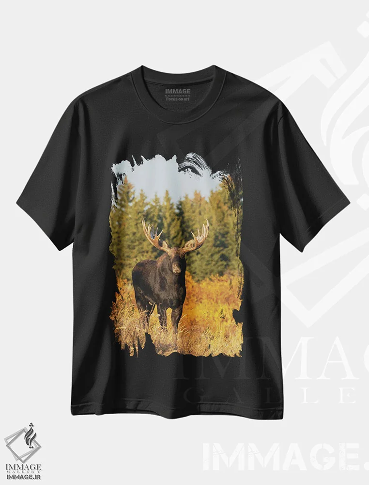 تیشرت مشکی طرح دار گوزن نر شیراس، مدیوم اثر کن آرچر | فروشگاه ایماژ