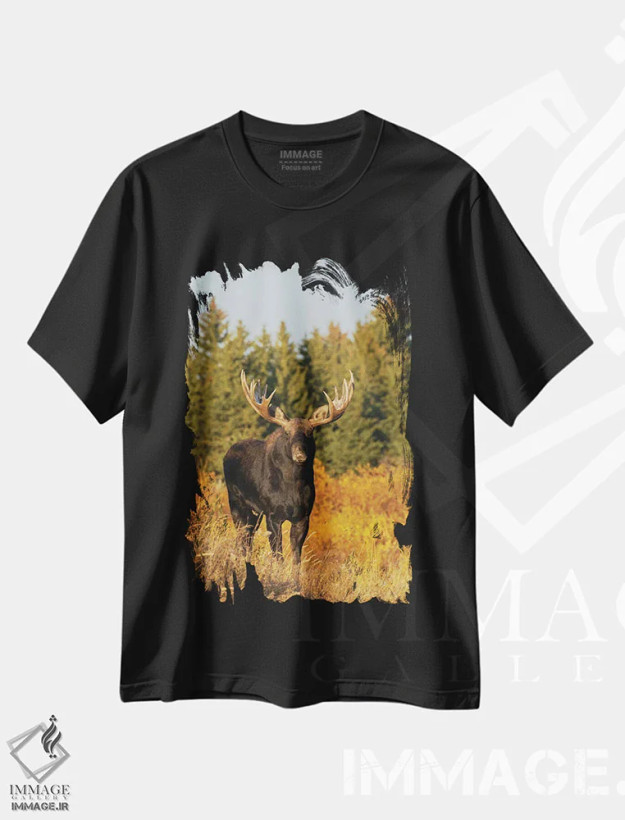 تیشرت مشکی طرح دار گوزن نر شیراس، مدیوم اثر کن آرچر | فروشگاه ایماژ