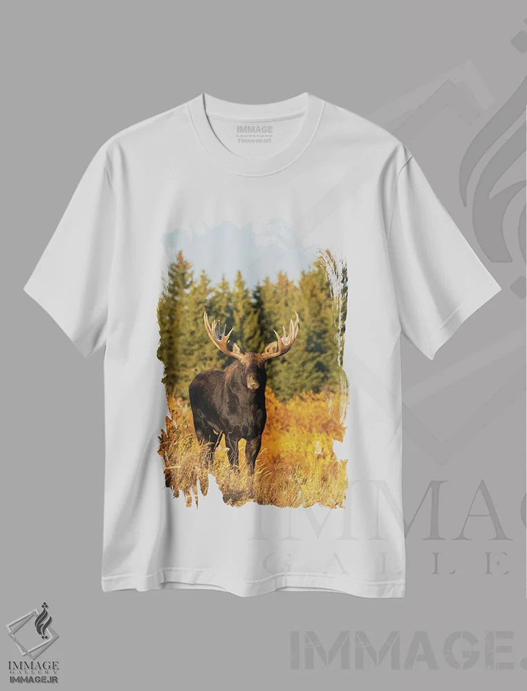 تیشرت سفید طرح دار گوزن نر شیراس، مدیوم اثر کن آرچر | immage.ir